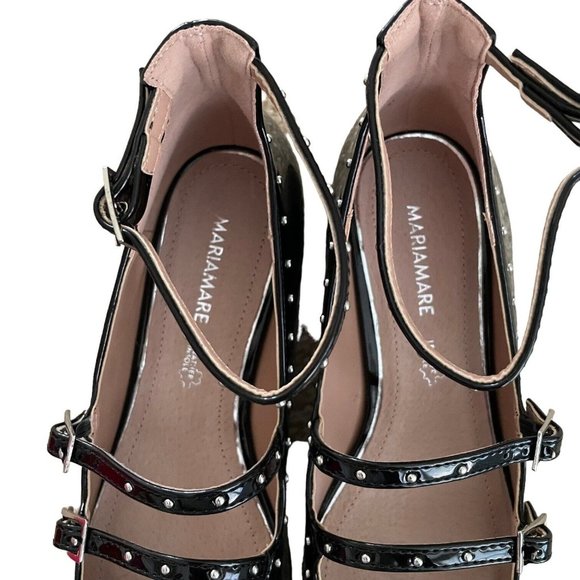 Mariamare Studded Strappy Flats Black 7 Patent Buckle - Picture 5 of 9
